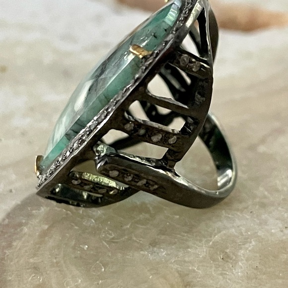 Emerald Diamond Statement Ring - Picture 11 of 13